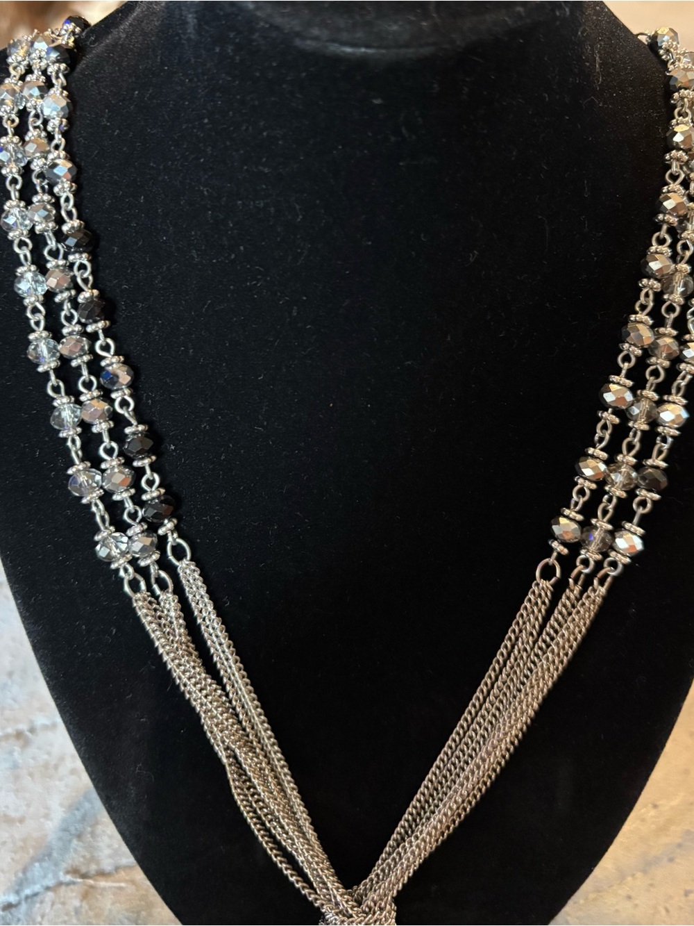 Silver Multi-Strand Knot Tassel Necklace - Women Jewelry - Picture 3 of 4